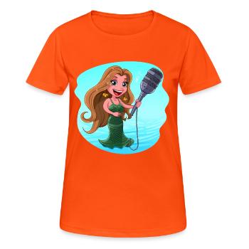 Meerjungfrau singt Karaoke Mikrofon - Frauen T-Shirt atmungsaktiv - Neonorange - Vorne - AI Model Female 172 dark (172cm)