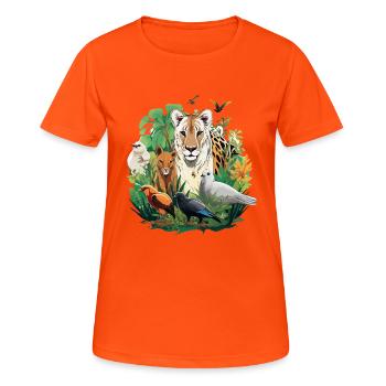 Dschungeltierzauber: Tiger im Regenwald - Frauen T-Shirt atmungsaktiv - Neonorange - Vorne - AI Model Female 172 dark (172cm)