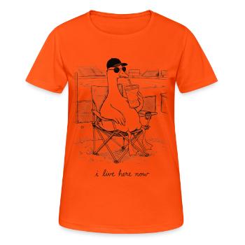 Lustige Gans, ich wohne hier jetzt, Baseball - Frauen T-Shirt atmungsaktiv - Neonorange - Vorne - AI Model Female 172 dark (172cm)