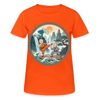 Kung Fu Kämpfer - Frauen T-Shirt atmungsaktiv - Neonorange - Vorne - AI Model Female 172 dark (172cm)