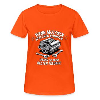Wenn Motoren sprechen könnten - Frauen T-Shirt atmungsaktiv - Neonorange - Vorne - AI Model Female 172 dark (172cm)