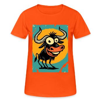 Lustiger Stier im Sonnenkreis - Frauen T-Shirt atmungsaktiv - Neonorange - Vorne - AI Model Female 172 dark (172cm)