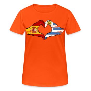 Drapeau Cœur Espagne Uruguay utilisé - T-shirt respirant Femme - orange néon - Devant - AI Model Female 172 dark (172cm)