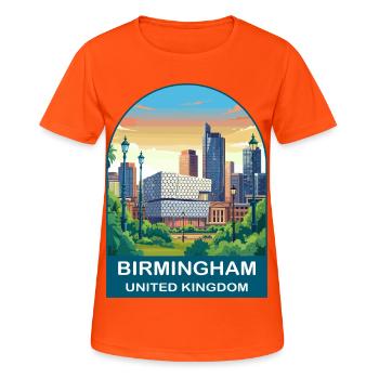 Birmingham Skyline UK City Illustration - Women's Breathable T-Shirt - neon orange - Front - AI Model Female 172 dark (172cm)