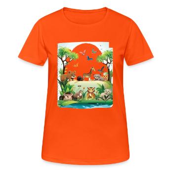 Tierwelt Jungle Parade - Frauen T-Shirt atmungsaktiv - Neonorange - Vorne - AI Model Female 172 dark (172cm)