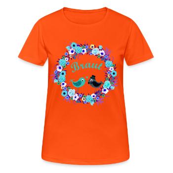 Brautpaar im Blumenkreis Junggesellenabschied  - Frauen T-Shirt atmungsaktiv - Neonorange - Vorne - AI Model Female 172 dark (172cm)