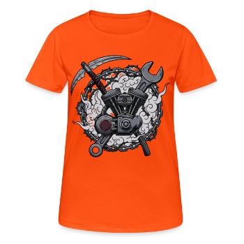 Motorcycle Biker V-Twin Motor Skull Motor Rocker - Women's Breathable T-Shirt - neon orange - Front - AI Model Female 172 dark (172cm)