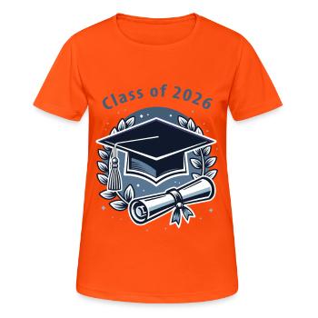 Diplômé 2026 – diplôme et chapeau - T-shirt respirant Femme - orange néon - Devant - AI Model Female 172 dark (172cm)