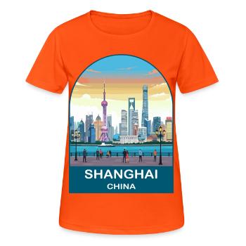 Shanghai China Vintage-Reiseplakat-Kunst - Frauen T-Shirt atmungsaktiv - Neonorange - Vorne - AI Model Female 172 dark (172cm)