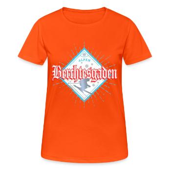 Berchtesgaden in Bayern Retro Skifahrer Souvenir - Frauen T-Shirt atmungsaktiv - Neonorange - Vorne - AI Model Female 172 dark (172cm)