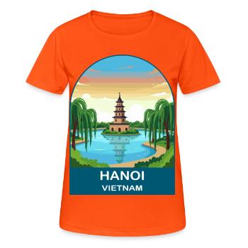 Affiche de voyage vintage de la pagode Vietnam de Hanoï - T-shirt respirant Femme - orange néon - Devant - AI Model Female 172 dark (172cm)