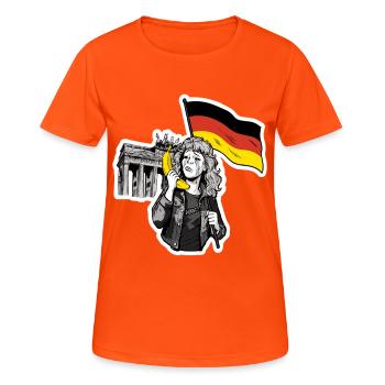 La mélancolie berlinoise avec la banane - T-shirt respirant Femme - orange néon - Devant - AI Model Female 172 dark (172cm)