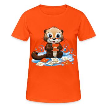 Loutre avec cartes de recettes culinaires - T-shirt respirant Femme - orange néon - Devant - AI Model Female 172 dark (172cm)