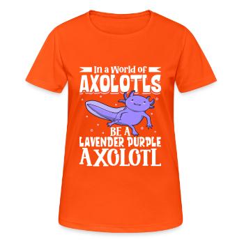 Sei ein Lavender Purple Axolotl - Frauen T-Shirt atmungsaktiv - Neonorange - Vorne - AI Model Female 172 dark (172cm)