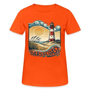 DarsCoast Leuchtturm Küstenwelle - Frauen T-Shirt atmungsaktiv - Neonorange - Vorne - AI Model Female 172 dark (172cm)