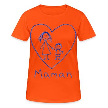Cœur Maman Enfant, Fête des mères - T-shirt respirant Femme - orange néon - Devant - AI Model Female 172 dark (172cm)