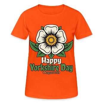 Happy Yorkshire Day, 1. August 1759 Weiße Rose - Frauen T-Shirt atmungsaktiv - Neonorange - Vorne - AI Model Female 172 dark (172cm)