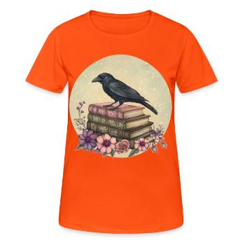 Rabe auf Bücherstapel - Frauen T-Shirt atmungsaktiv - Neonorange - Vorne - AI Model Female 172 dark (172cm)