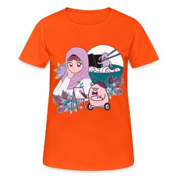 Mangaka, Ramen et Cochon en fauteuil roulant - T-shirt respirant Femme - orange néon - Devant - AI Model Female 172 dark (172cm)