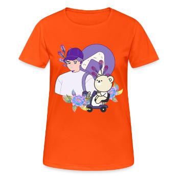 Onigiri Snack & Bear sur scooter de mobilité - T-shirt respirant Femme - orange néon - Devant - AI Model Female 172 dark (172cm)