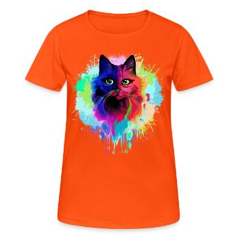 Éclaboussures psychédéliques psychédéliques de chat - T-shirt respirant Femme - orange néon - Devant - AI Model Female 172 dark (172cm)