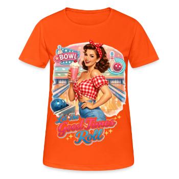 Pin-Up Lady : Que les bons moments roulent au bowling - T-shirt respirant Femme - orange néon - Devant - AI Model Female 172 dark (172cm)