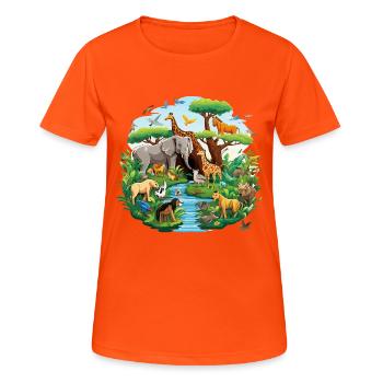 Dschungelpanorama der Tierwelt - Frauen T-Shirt atmungsaktiv - Neonorange - Vorne - AI Model Female 172 dark (172cm)