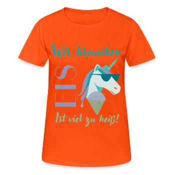 Wir brauchen Eis Einhorn Sommerdesign - Frauen T-Shirt atmungsaktiv - Neonorange - Vorne - AI Model Female 172 dark (172cm)