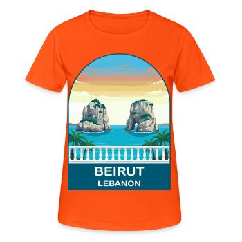 Beirut Lebanon Pigeon Rocks Vintage-Reiseplakat - Frauen T-Shirt atmungsaktiv - Neonorange - Vorne - AI Model Female 172 dark (172cm)