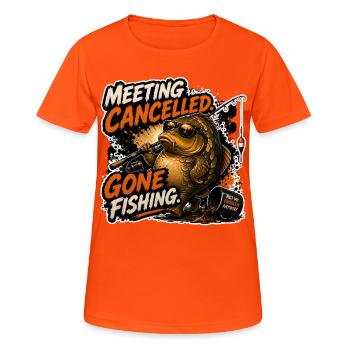 Treffen abgesagt Los-Karpfenfischen - Frauen T-Shirt atmungsaktiv - Neonorange - Vorne - AI Model Female 172 dark (172cm)