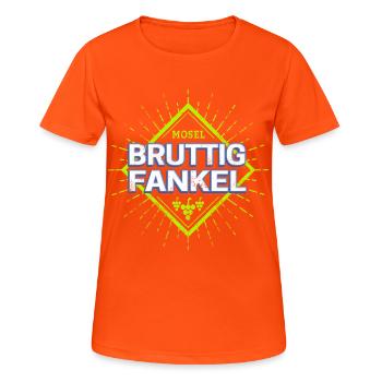 Bruttig-Fankel an der Mosel mit Retro Weintrauben - Frauen T-Shirt atmungsaktiv - Neonorange - Vorne - AI Model Female 172 dark (172cm)