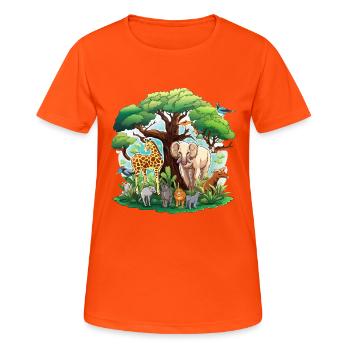 Savannen Tierwelt Rundbild - Frauen T-Shirt atmungsaktiv - Neonorange - Vorne - AI Model Female 172 dark (172cm)