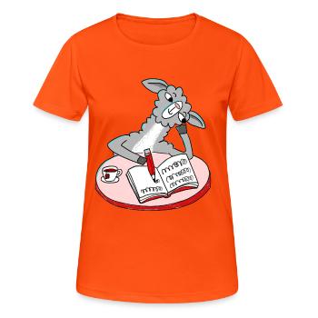Lama writes diary - Women's Breathable T-Shirt - neon orange - Front - AI Model Female 172 dark (172cm)