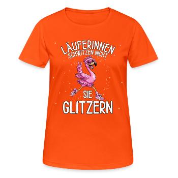 Läuferinnen schwitzen nicht sie glitzern Flamingo - Frauen T-Shirt atmungsaktiv - Neonorange - Vorne - AI Model Female 172 dark (172cm)