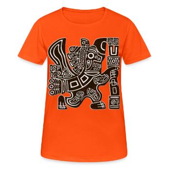 Azteken Adler Krieger Stammes-Uraltes Totem - Frauen T-Shirt atmungsaktiv - Neonorange - Vorne - AI Model Female 172 dark (172cm)