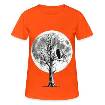 Mondnächteule auf kahler Baumkrone - Frauen T-Shirt atmungsaktiv - Neonorange - Vorne - AI Model Female 172 dark (172cm)
