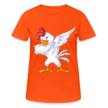 Hähnchen abtupfen, lustiges tanzendes Geflügelgeschenk - Frauen T-Shirt atmungsaktiv - Neonorange - Vorne - AI Model Female 172 dark (172cm)