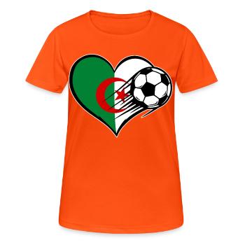Algerien Flagge Fußball mit Herz - Frauen T-Shirt atmungsaktiv - Neonorange - Vorne - AI Model Female 172 dark (172cm)