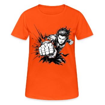 Manga Fighter Punch - Frauen T-Shirt atmungsaktiv - Neonorange - Vorne - AI Model Female 172 dark (172cm)