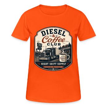 Diesel & Coffee Trucker Design - Frauen T-Shirt atmungsaktiv - Neonorange - Vorne - AI Model Female 172 dark (172cm)