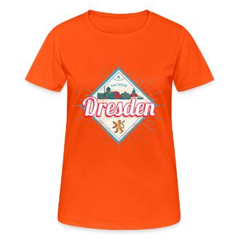 Dresden in Deutschland Sachsen Skyline Souvenir - Frauen T-Shirt atmungsaktiv - Neonorange - Vorne - AI Model Female 172 dark (172cm)