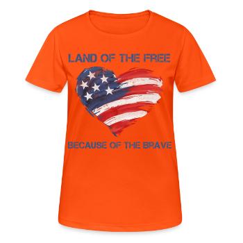 USA Herz - Land of the Free because of the Brave - Frauen T-Shirt atmungsaktiv - Neonorange - Vorne - AI Model Female 172 dark (172cm)