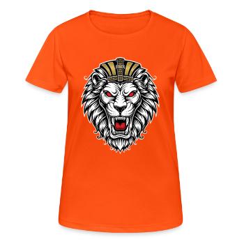 Lion Pharaoh Ägypten Maskottchen Logo Sport Gaming - Frauen T-Shirt atmungsaktiv - Neonorange - Vorne - AI Model Female 172 dark (172cm)