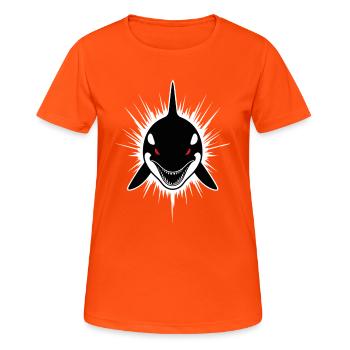 Schwertwal-Maskottchen Sport-Gaming-Logo - Frauen T-Shirt atmungsaktiv - Neonorange - Vorne - AI Model Female 172 dark (172cm)