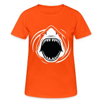 Requin Megalodon Mascotte Logo Sport Pêche Gaming - T-shirt respirant Femme - orange néon - Devant - AI Model Female 172 dark (172cm)