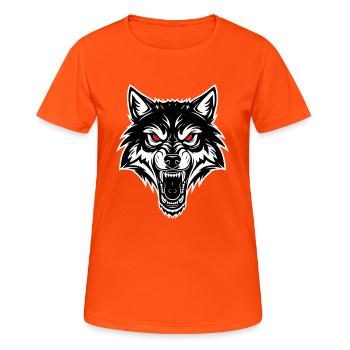 Wolf Alpha Growling Maskottchen Logo Sport Gaming - Frauen T-Shirt atmungsaktiv - Neonorange - Vorne - AI Model Female 172 dark (172cm)