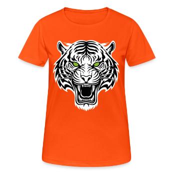 Tigre Blanc Yeux Verts Mascotte Logo Sport Gaming - T-shirt respirant Femme - orange néon - Devant - AI Model Female 172 dark (172cm)