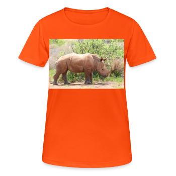 Rhino in the Grasslands - Women's Breathable T-Shirt - neon orange - Front - AI Model Female 172 dark (172cm)