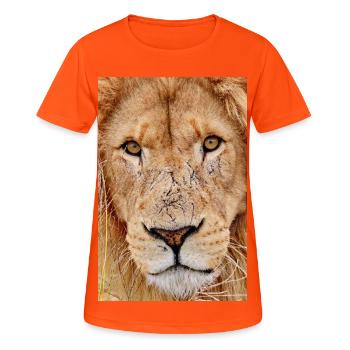 Lion Portrait - T-shirt respirant Femme - orange néon - Devant - AI Model Female 172 dark (172cm)