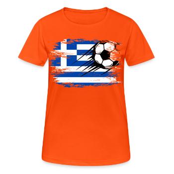 Griechenland Flagge Fußball used - Frauen T-Shirt atmungsaktiv - Neonorange - Vorne - AI Model Female 172 dark (172cm)